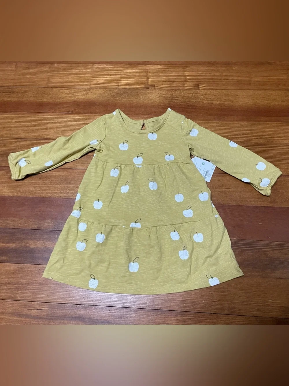 NWT Little Co by Lauren Conrad Long-Sleeve Mustard Apple Print Dress 18 Months